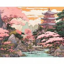 1/2pcs DIY Full Drill Embroidery House Picture, Rhinestone Painting Landscape River Wall Decor, 30x40cm/12x16in, Unframed - round diamond - View 3