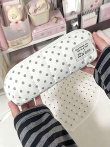 1pc Cream Polka Dot Pencil Case, Ins Style Large Capacity Student Stationery Bag, With Internal Mesh Compartment, Detachable Handle, Sweet Zipper Pencil Pouch, Back To School Stationery Storage Bag, Back To School - Default - View 5