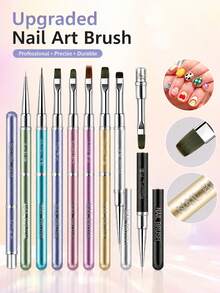 JOCNAIL Colorful Sandblasted Handle Nail Art Brush Dual Head Liner Painting Drawing Pen Metallic Aluminum UV Gel Manicure Tool - Multicolor - View 6