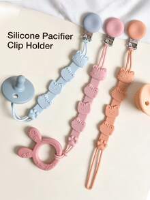 1/2pcs Baby Cat Anti-Loss Lanyard, Suitable For Baby Bottles, Pacifiers, Teethers, Toys, Silicone Anti-Drop Chain With Clip, Portable Cute Cat Silicone Clip Anti-Drop Chain - Multicolor - View 5