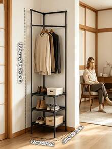 Corner Coat Rack With Shelves, 3-Tier Independent Corner Storage Rack, Multi-Functional Corner Coat Rack, Suitable For Entryway, Bedroom, Bathroom, Available In White/Black - Multicolor - View 4
