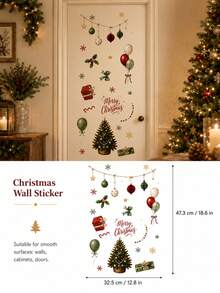 SUPSTICKER 1 Sheet Christmas Wall Stickers, Christmas Tree Gift Balloon & Ornament Design, 12.8*18.6 Inch, Home Party Decor - Christmas - View 13