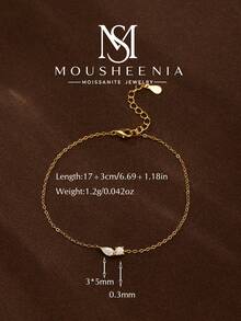 MOUSHEENIA Dainty Round Cut Moissanite Bracelet 925 Sterling Silver Plated 14K Gold Bezel Set Station Satellite Chain Adjustable Fine Jewelry For Women - 00180MSB - View 5