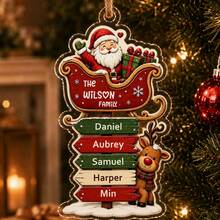Custom Santa Sleigh Family Name Ornament, Personalized 2-6 Names Christmas Tree Decor, Festive Reindeer Signpost Style, Customized Wall Hanging, Customizable Text Family Keepsake, Holiday Home Decor, Christmas Gift 2026, Christmas Decorations - Style a - View 4