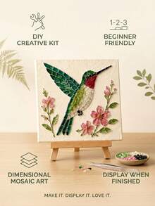 1pc DIY Sea Glass Mosaic Art Kit, Includes Hummingbird, Bee And Other Artistic Patterns, Contains Colored Glass Pieces, Display Stand And Other Tools, Can Make Handmade Holiday Wall Decor, Ideal Gift Choice - Multiple Styles - View 5