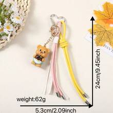 Creative Cartoon Butter Teddy Bear Figurine Keychain, Hand Woven Letter Hanging Rope, Cute Bag Pendant - Multicolor - View 3