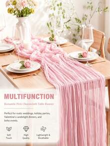 12 Pack Pink Cheesecloth Table Runner Boho Cheese Cloth Gauze Table Runners Semi Sheer Table Runner For Wedding Decor, Bridal Shower, Birthday Party - Multicolor - View 9