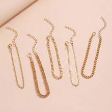 5pcs/Set Vintage Gold Chain Anklets, European And American Hip-Hop Style Multi-Layer Stacked Ankle Chains, Men's Summer Beach Vacation Daily Versatile Jewelry Gift - Gold - View 4