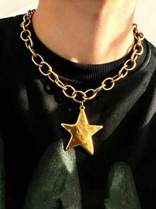 1pc Hip Hop Punk Style Fashion Personalized Men's Star Pendant Necklace, Suitable For Daily Wear, Vacation, Dating, Party And Gathering - Yellow Gold - View 1