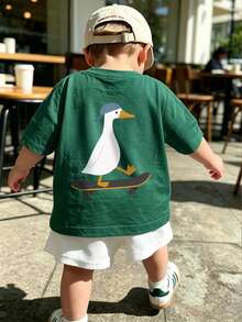 Young Boy Comfortable Soft Fabric Daily Short Sleeve Top, Suitable For Spring, Autumn And Summer Everyday Wear - Dark Green - View 2