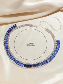 Light Luxury Rectangular Gradient Crystal Collarbone Necklace, Multiple Colors Available, Banquet Ball Photography Dress Matching Necklace - Blue - View 4