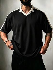 Men's Summer Casual Short Sleeve T-Shirt, Fashionable Minimalist Solid Color Short Sleeve Suitable For Running And Daily Wear - Black - View 3
