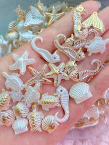 200pcs Ocean Series Beads Bracelet | Resin Shell, Conch, Seahorse, Starfish With Holes, Suitable For Jewelry Making, Hair Accessories, Phone Cases - Multicolor - View 4