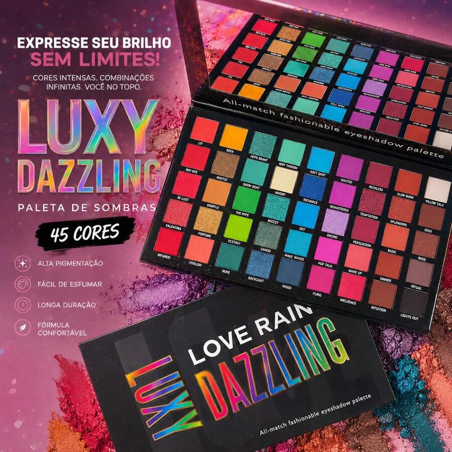 Paleta Multifuncional Colorida 45 Cores Pigmentada Luxy Dazzling Paleta de Sombras Maquiagem  Glittler Fosca Vibrantes - Multicolorido - Visão 1