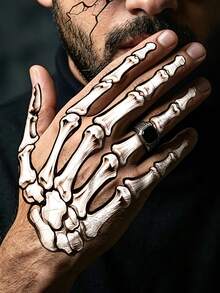4 Sheets, Halloween Skull Hand Bone Tattoo Stickers, Skeleton Crack Vein Lightning Pattern, Waterproof And Realistic, Suitable For Party Temporary Makeup - Multicolor - View 5
