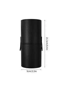 PU Leather Makeup Brush Bucket With Snap Lid 21.3cm*9cm Large Capacity Portable Travel Cosmetic Brush Cylinder Multi-Function Dust-Proof Desktop Makeup Brush Storage Holder For Full Set Makeup Brushes Home Travel Use - Black - View 6
