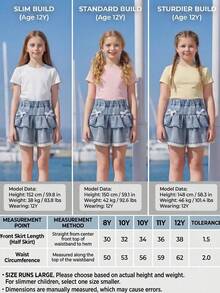 Tween Girl Denim Skorts, Loose Fit Denim Skorts, Elastic Waist For Easy Wear, Lace Trim Decor, Ladylike Style, Collegiate Vibe, Fashionable Silhouette, Sweet & Versatile, Suitable For Wedding, Music Festival, Vacation - Light Wash - View 8
