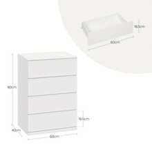 1 pz.Unità di cassetti portaoggetti, mobile con 4 cassetti, organizer multifunzionale, utilizzabile come tavolino da sa, comodino, per camera da letto, soggiorno, corridoio, contenitore per la casa, bianco, anti-ribaltamento - Bianco - Visualizzare 3
