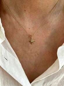Stainless Steel Waterproof Non-Fading Women's Eight-Pointed Star Gemstone Rectangular Block Necklace Suitable For Daily Wear - Eight-pointed Star With Rhinestones - View 6