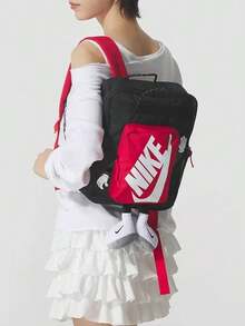 Nike 品牌 Logo 運動簡約織物雙肩包 男女同款 黑色拼紅色 - 黑紅色 - 查看 1