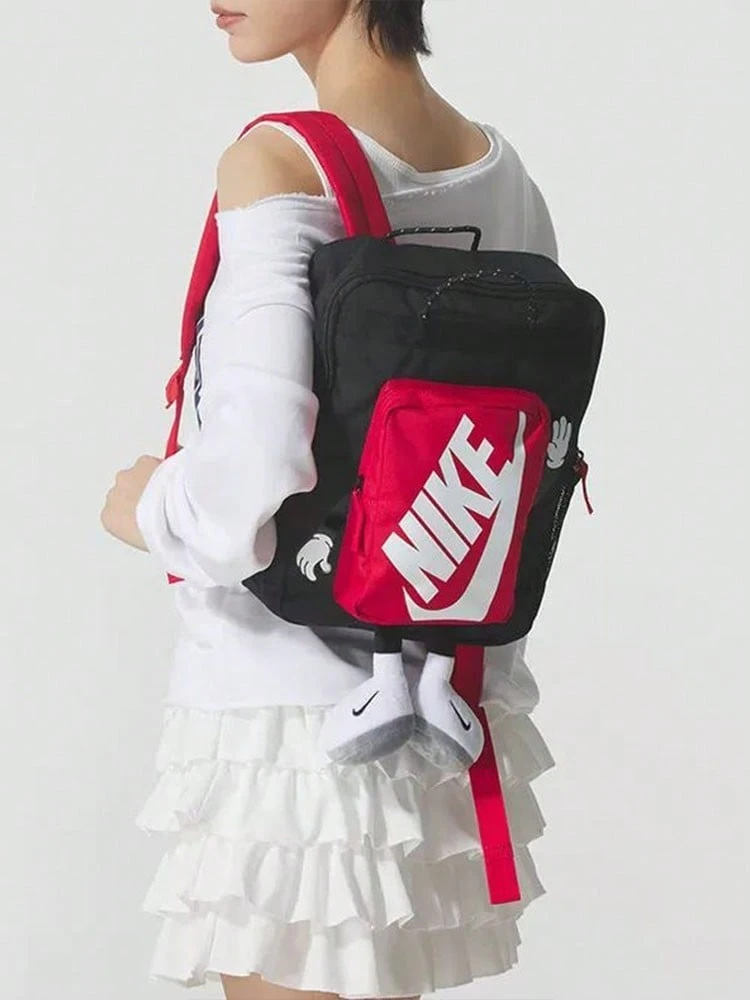 Nike 品牌 Logo 運動簡約織物雙肩包 男女同款 黑色拼紅色 - 黑紅色 - 查看 1