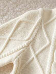 Baby Boy Toddler Preppy Solid Color Cable Knit Long Sleeve Cardigan Sweater Jacket Suitable For Daily School Spring Autumn Winter - Apricot - View 6