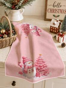 2pcs Christmas Pink Christmas Tree Snowman Santa Claus Gingerbread House Pattern Kitchen Towels, Soft Polyester Material Dish Cloths, Suitable For Kitchen Decor, Kitchen Cleaning, Holiday Party Decoration, Kitchen Bathroom Supplies Home Essentials, Home Decor, Housewarming Gift - Multicolor - View 3