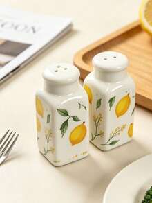 2pcs/4pcs Cute Lemon Ceramic Seasoning Bottles, Fresh Pastoral Style Square Small Seasoning Bottles, Highly Attractive Tabletop Condiment Bottles, Home Salt/Pepper/Sugar/Sprinkle Bottles, Housewarming Gift - Multicolor - View 4