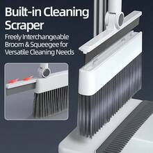 4‑In‑1 Broom And Dustpan Set With Floor Brush & Squeegee,180° Rotatable Broom Head,90° Folding Dustpan For Space‑Saving Storage,Multi‑Functional Cleaning Tools For Home Kitchen Bathroom Floor - A - View 7