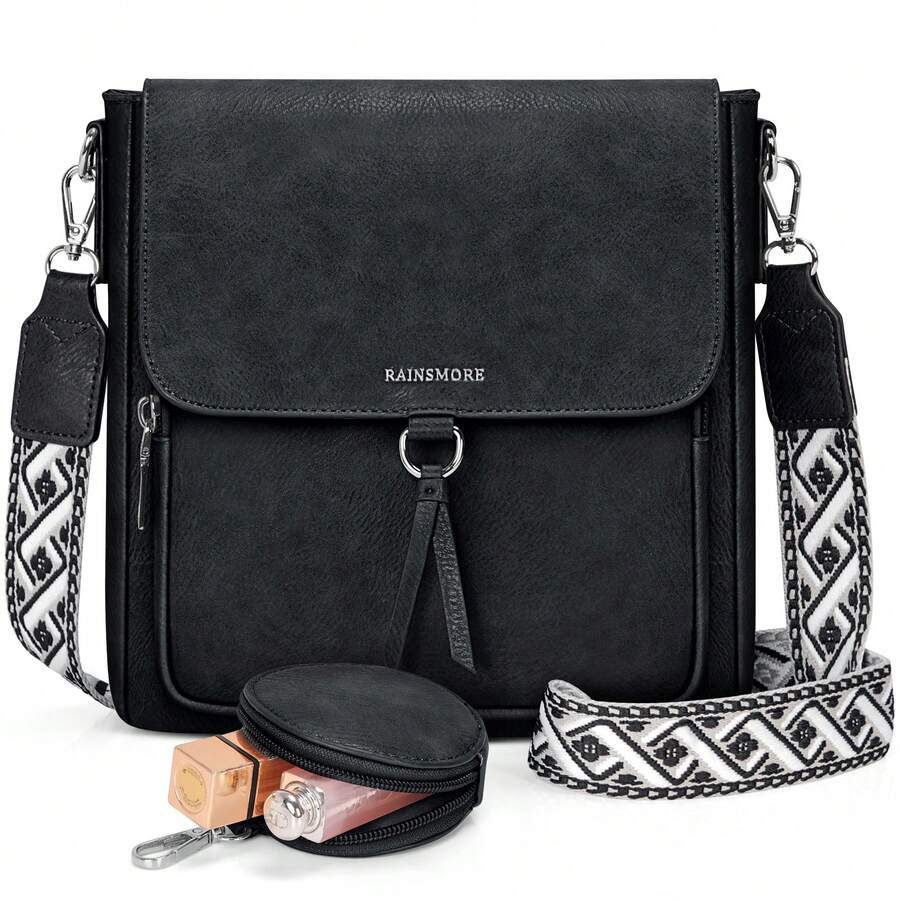 Women's Medium-Sized Shoulder Bag, Women's Crossbody Bag, Leather PU Shoulder Bag, Women's Shoulder Bags With Wide Shoulder Straps