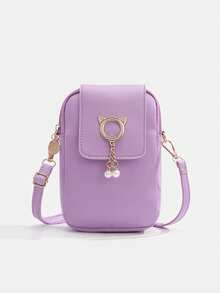 1pc Girls Cute Cat Pearl Pendant Phone Crossbody Bag, Multi-Color Vertical Small Bag, Lightweight Coin Purse Shoulder Bag - Plain Weave - View 13