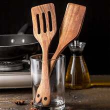 2-Piece Flat Wooden Spatula Set, Practical Wooden Turners For Cooking And Kitchen Use - Brown - View 6