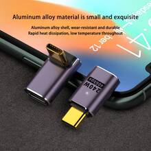 90° Right Angle USB-C Adapter, Supports Thunderbolt 3 Type-C Adapter: 40Gbps Data Transfer, Fast Charging, 8K@60Hz Video Output Compatible With Laptops, Tablets,Phones - Grey - View 8