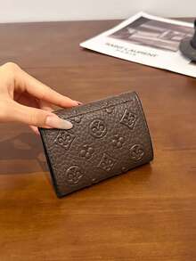 1pc Women's Short Litchi Textured Print Wallet, Tri-Fold ID Card Holder, Anti-Theft Credit Card Wallet, Lightweight Handbag - Multicolor - View 3