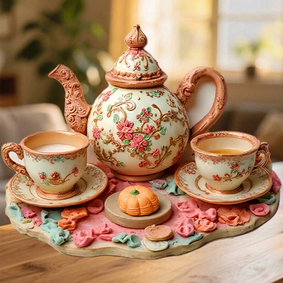 Vintage Floral Teapot And Teacup Set Where The Afternoon Steeps In Rose-Scented Grace Keepsake For All Metal Surfaces Throughout The Home - A - View 1