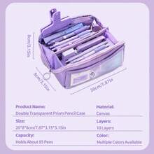 10-Layer Large Capacity Multi-Compartment Storage Bag, Multiple Colors Available (Purple, Pink, Blue, Beige, Black, Brown), Ideal Pencil Case For Students To Store Stationery, Great Organizer For Office Daily Use - Must-Have For Cashback - Multicolor - View 3