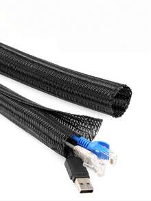 Cable Protector Sleeve For Wires, Cables And Data Lines, Split Tube For Power Cords, Audio/Video Cables - Desktop PC, TV, Computer Cable Organizer, Pet Chew Protection - Black - View 11