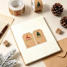 300pcs/Roll Christmas Kraft Paper Decorative Sealing Stickers 7.5*5cm Polygon Stickers 4 Patterns Baking Packaging Sealing Stickers Envelope Gift Sealing Stickers DIY Decorative Stickers Bottle Jar Label Stickers PVC Self-Adhesive Label Roll Stickers - Multicolor - View 4