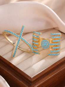 2pcs Fashion New Blue Turquoise Gold-Plated X-Cross Multi-Layer Geometric Open Ring Set - 2 Rings- - View 19