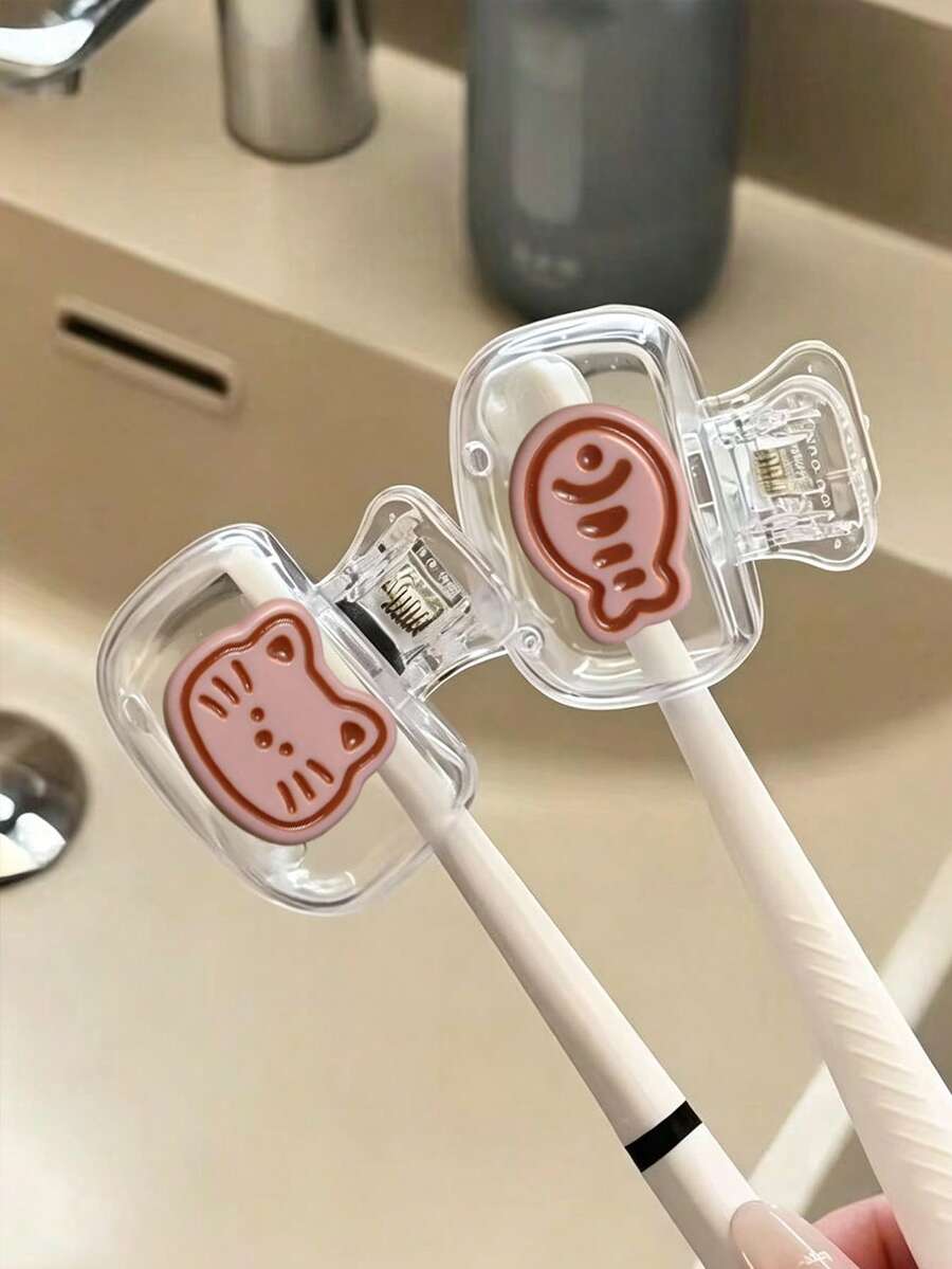 可愛貓咪與魚樹脂牙刷蓋，創意貓頭旅行牙刷帽，透明旅行牙刷收納盒，牙刷頭保護夾，牙刷防塵蓋，輕量多功能，雙孔設計便於排水與通風，適合作為情侶、朋友、家人、老師、旅行愛好者的禮物，居家、宿舍、旅行、度假必備，適用於生日、開學、出差、派對、開學季、完美假期、生日、萬聖節、開學季、情人節、婚禮禮物