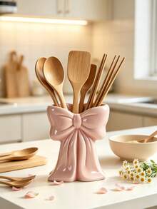 1pc/2pcs Aesthetic Bow Design Tabletop Utensil Holder, Vertical Kitchen Tool Storage Rack, Multifunctional Decorative Storage Bucket, Suitable For Restaurant And Home Use - Multicolor - View 3
