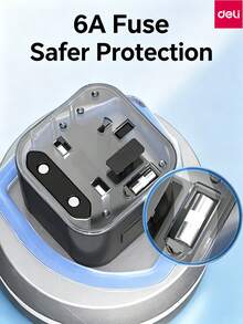 DELI LU5031 Universal Travel Adapter, 750℃ Flame-Retardant PC Shell, Multi-Plug Switchable Lock Design, Portable Power Converter For International Travel And Business Trips - Black - View 5