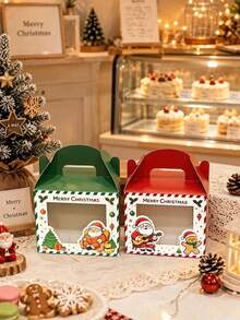 2pcs/5pcs/10pcs/24pcs Christmas Window Handle Pastry Boxes, Visible Cookie Dessert Gift Boxes, Macaron Donut Tart Packaging Boxes, New Year Party Private Baking Takeout Boxes - View 5