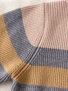 Boys Toddler College Style Colorblock Striped Hooded Knit Cardigan Sweater Jacket Long Sleeve Suitable For School Daily Wear Spring Autumn Winter - Apricot - View 6
