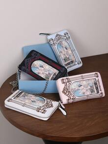 Dompet Panjang Wanita Modis Retro Lucu Motif Kelinci 2026, Dompet Clutch dengan Ilustrasi Bordir dan Resleting, Dompet Gaya Feminin dengan Banyak Slot Kartu dan Rantai, Dompet Panjang Selempang Satu Bahu, PU - MultiWarna - View 13