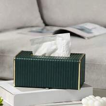 PU Leather Striped Tissue Box, Nordic Luxury Hotel Style, Gold Trim Tissue Box, Creative Large Size Tissue Box For Living Room And Bedroom, Mother's Day Gift - Multicolor - View 10