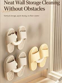 Vintage Wood Grain Base U-Shaped Suction Cup Slippers Rack, Rotatable & Removable Wall-Mounted Hook, Floating Drainage Storage For Slippers, Bathroom Corner Wall Storage Rack - Multicolor - View 9