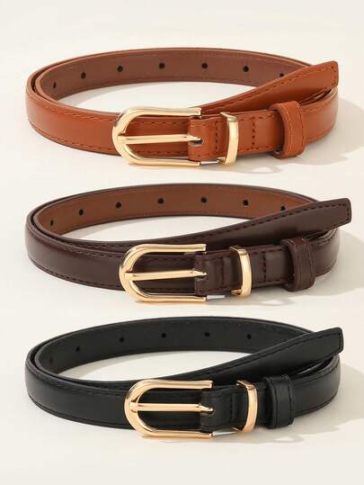 1/3pcs PU Leather Belt, Fashion Alloy Buckle, Suitable For Pants, Dresses, Daily Wear, Parties, Gatherings