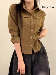 Kemeja Lengan Panjang Slim Fit dengan Dua Saku yang Menawan - Khaki - View 2