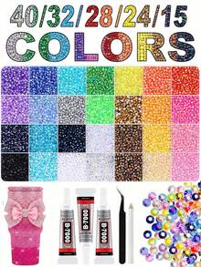 28/40/32/24/15 Colors Resin Rhinestones, Colorful Resin Flat-Back Rhinestone Set With DIY Accessories, Suitable For DIY Diamond Painting, Water Cup Rhinestone Decoration And Other Handmade Crafting Scenarios - DIY Rhinestones - View 1